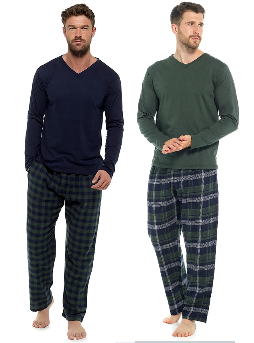 Mens Loungewear Jersey Long Sleeve Top Woven Pyjamas Set Pjs M XXL