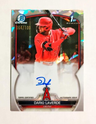 Dario Laverde 2023 1st Bowman Chrome AUTO Prospect ATOMIC REFRACTOR 064/100 z1