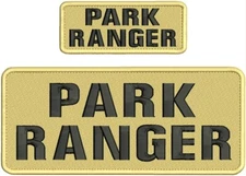 PARK RANGER embroidery patch 4X10 and 2x5 hook ON BACK BLACK ON TAN