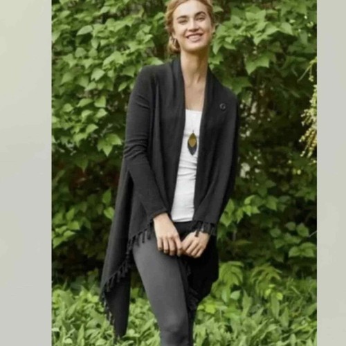 Gray Fringe Wrap Cardigan Sweater Size 