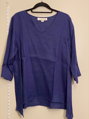 Caroline Rose 100% Linen Royal Blue Blouse - Petite - XL