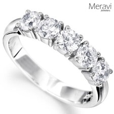 5 Stone Engagement Ring Solid 925 Sterling Silver Ring Women CZ Wedding Band