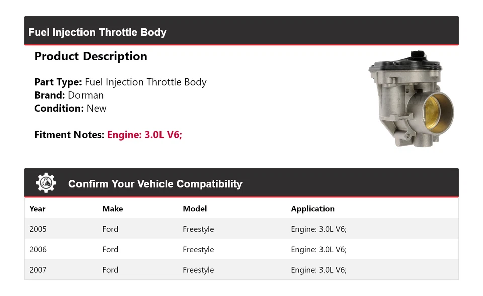 Para Ford Freestyle 2005-2007 3,0 L V6 Dorman carrocería de acelerador de inyección de combustible 2006 Foto 2 de 4