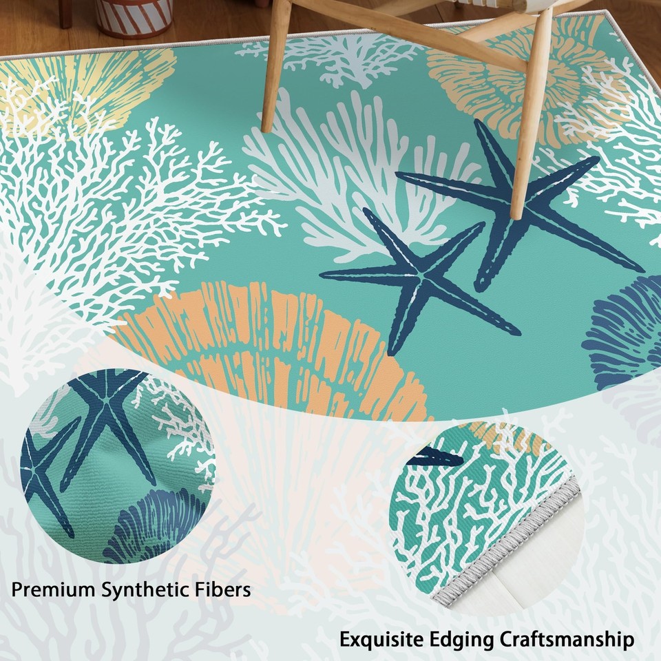 Coastal Area Rug 2x3 Small Machine Washable Foldable Throw Rugs Non