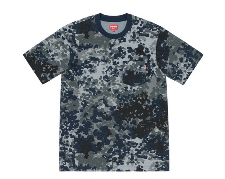 T shirt de poche Supreme SS19 S/S marine camouflage allemand taille moyenne boîte logo Bogo