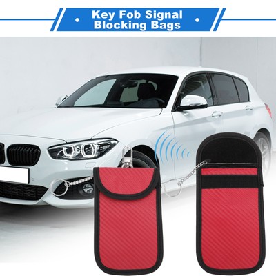 2 Pcs, Faraday Pouch, RFID Signal Blocking Bags Carbon Fiber Red with Hook