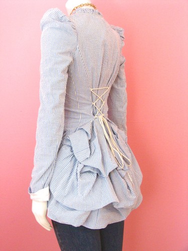 Betsey Johnson Blue Seersucker Bustle 