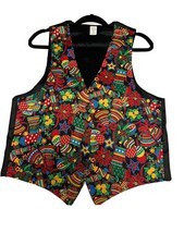 Vintage Formal Christmas Holiday Button Vest Size M Presents Ugly Festive