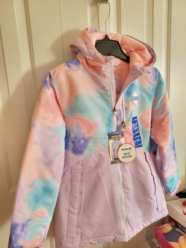 NWT Hurley Girl's WATER RESISTANT Puffer Jacket Sapphire Tie Dye Size XL - Image 2 of 4