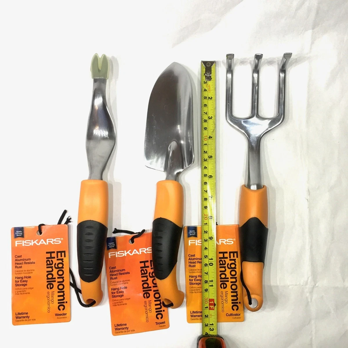 Fiskars Ergo Garden Tool Set 3 Piece Black Orange Weeder Trowel Cultivator