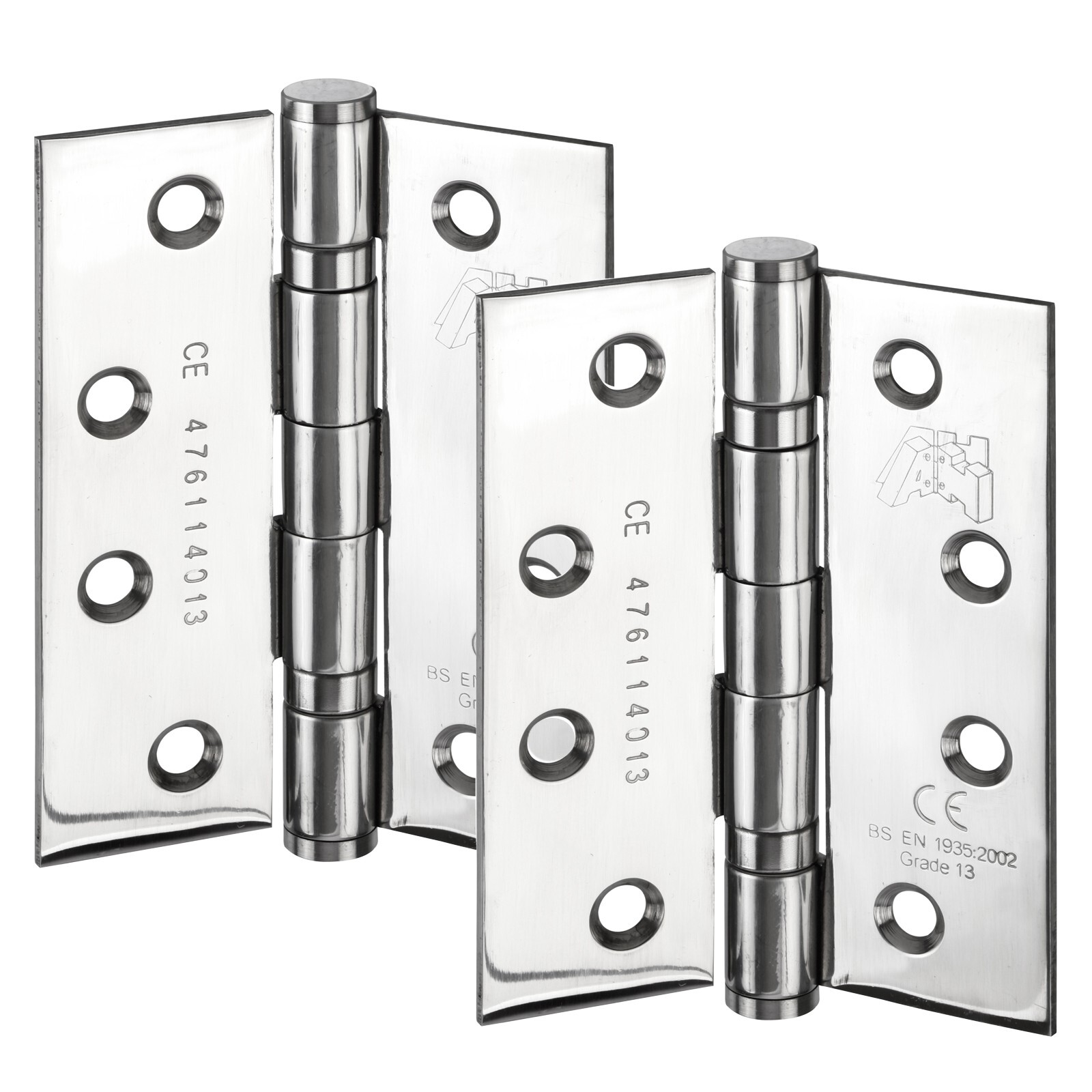 4 Inch Polished Stainless Steel Fire Rated Ball Bearing Hinges (Pair)
