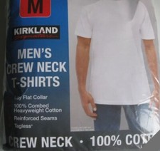 Kirkland Signature Men's 6-pack White 100 Cotton Crew Neck T-Shirt M, 1076pk 