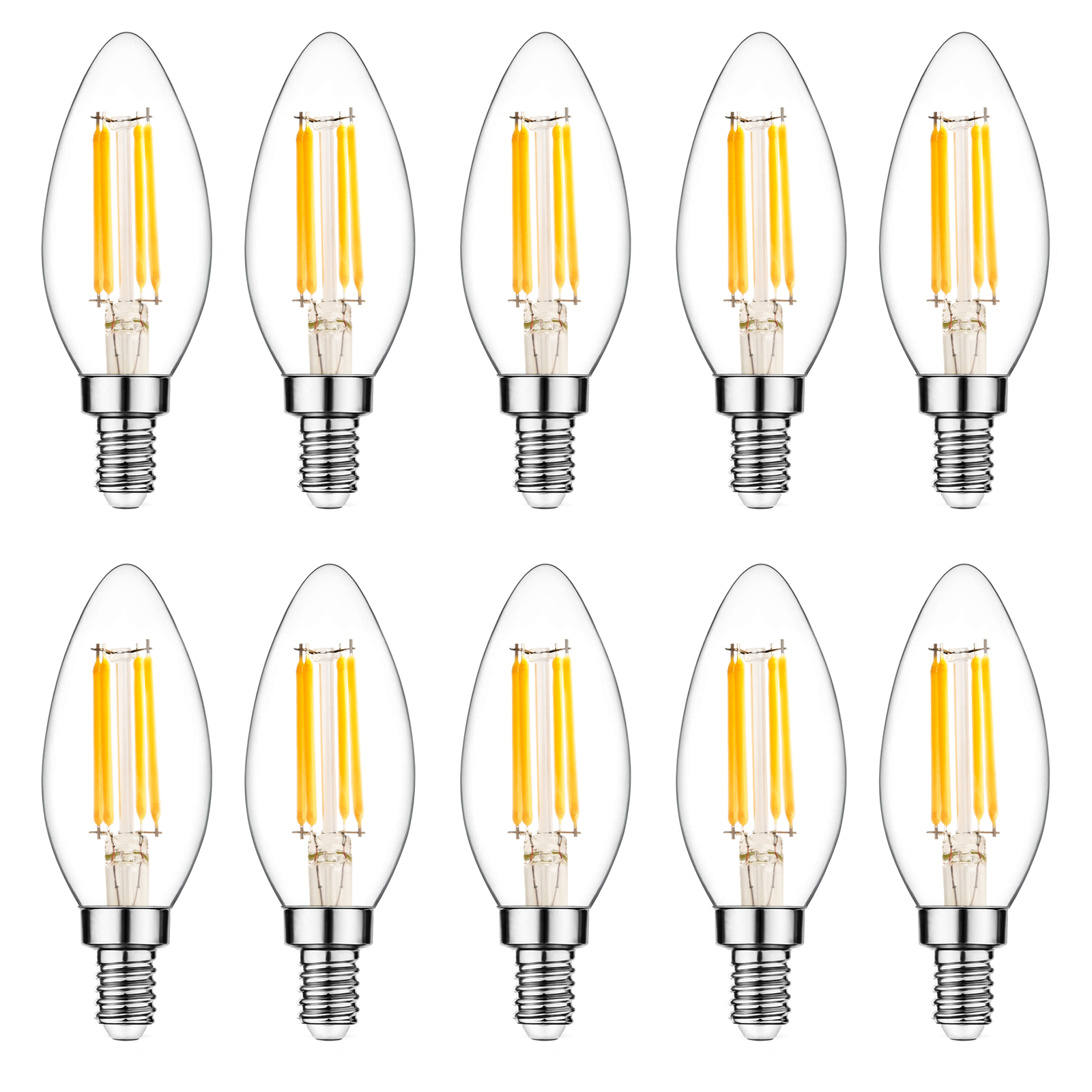 E14 LED Bulb Dimmable 110v 300 Lumens 4w 40w Equivalent 10 Pack (Warm White)