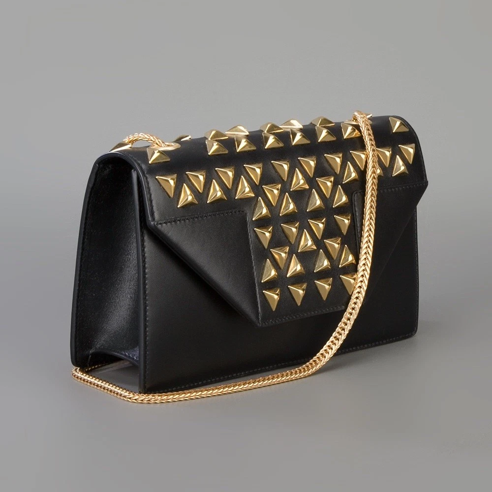 SAINT LAURENT YSL Betty Clous Small Flap Bag in Black Leather with Gold  Studs