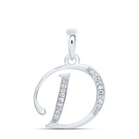 10K WeißGold Rundschliff Diamant Damen Initialen D Buchstabe AnhäNger 1/12 Ct
