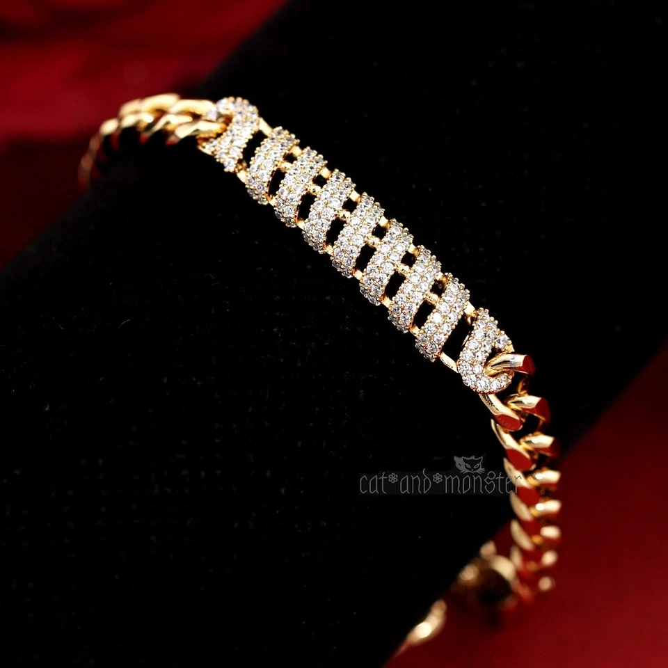 9K ROSE GOLD GF SIMULATED DIAMOND LUXURY ID BAR WOMENS GIFT CURB CHAIN BRACELET Foto 2 de 4