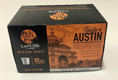 HEB 4.44oz K-Cup Pods Box Taste of Austin CAFE Ole  by H-E-B Medium Roast 12/Box