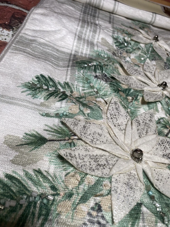 NWT CYNTHIA ROWLEY CHRISTMAS TABLE RUNNER 16" X 72" WHITE/SILVER/GREEN - Image 3 of 4