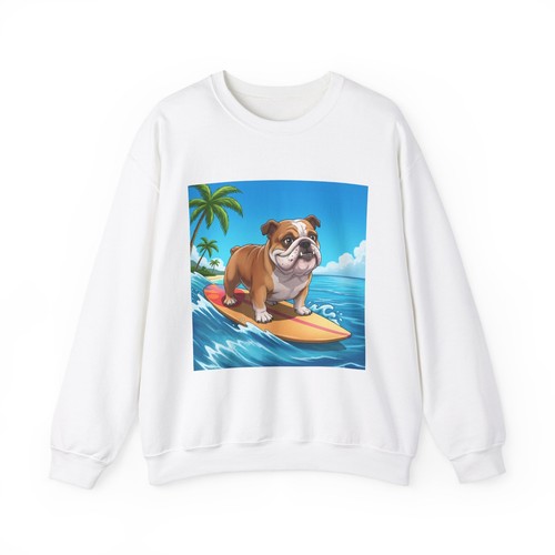 Surfing Bulldog Sweatshirt, Unisex Crewneck, Pet Lover Gift, Casual Outfit,