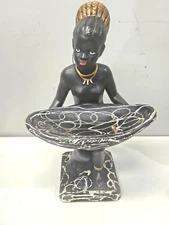 MCM Vintage Pottery Seated Lady Table Ashtray/Tray Rare 15'' Tall