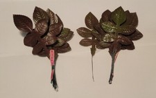 2 Bunches Antique/Vintage Green Rose Leaves Millinery Hat Flower UNUSED Japan