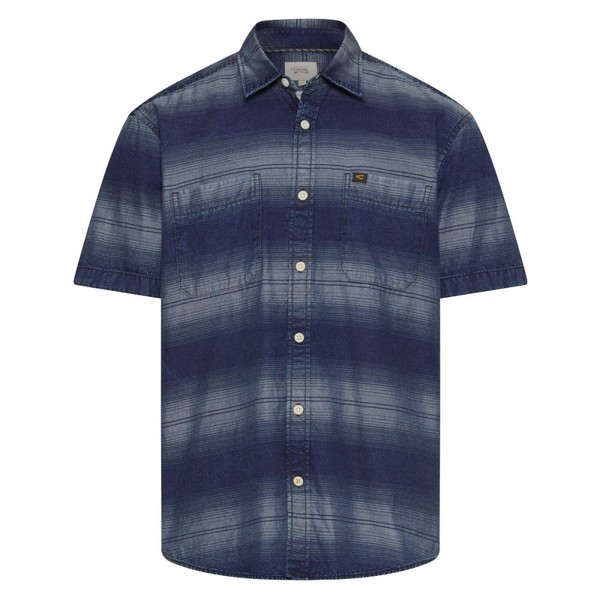 Camel active Herren Hemd Kurzarm Regular Fit Blau Gestreift 7S52 409252 48 Dark-image