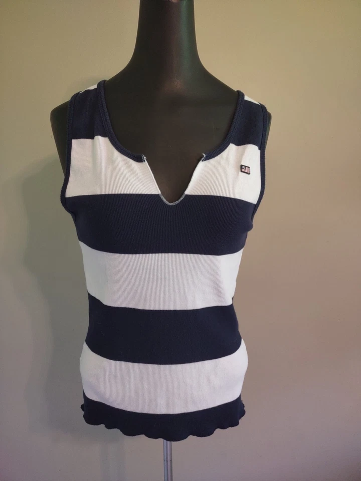  Camiseta sin mangas Polo Jeans Co. Ralph Lauren talla XL a rayas cuello en V algodón Y2K vintage  Foto 2 de 4