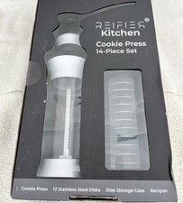 14-Piece Cookie Press Set - Stainless Steel Disks  Storage Case - Heavy-Duty...