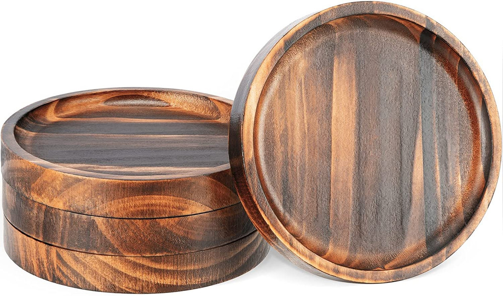 Wooden Coasters for Drinks - Natural Wood Drink Coaster Set for Drinking Glasses