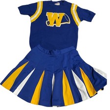 Vintage Cheerleader Supply Co Blue Gold Uniform Set Sweater W Patch Skirt Orlon