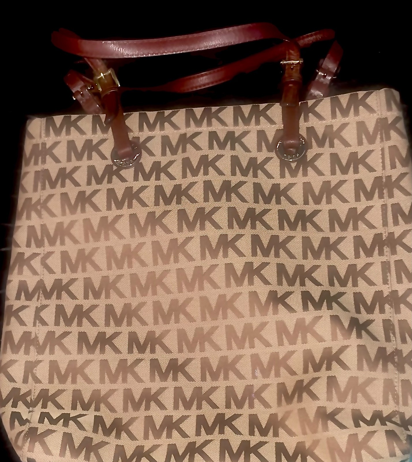 MICHAEL Michael Kors North South Jet Set Tote Bag Large Beige Mocha Canvas Logo