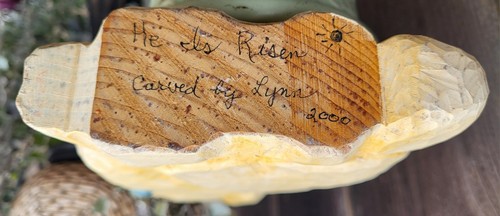 Hand Carved signed 12" Wooden RABBIT Hare made USA + 2 baby BUNNIES Springtime - Picture 9 of 19