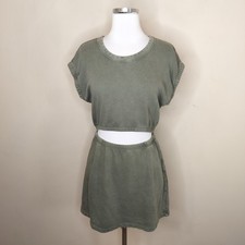 Aerie Offline Fleece Dress Women's Small Cutout Waist Olive Green Cotton