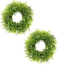 Vlorart 12 Inch Small Boxwood Wreath for Front Door, 2 Pcs Small Green Wreath
