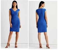 Ralph Lauren Royal Cobalt Blue Jersey Surplice Dress Size 14