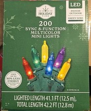 Holiday Time 200 Multicolor 8 Function Mini LED Christmas Lights Green Wire