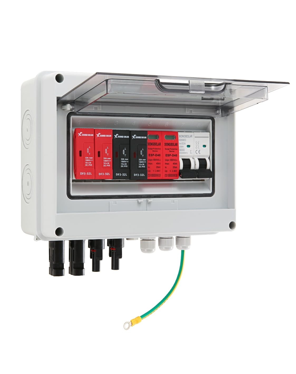 600V Solar DC PV Combiner Box,2 String with Lightning Arrester Connector for ...