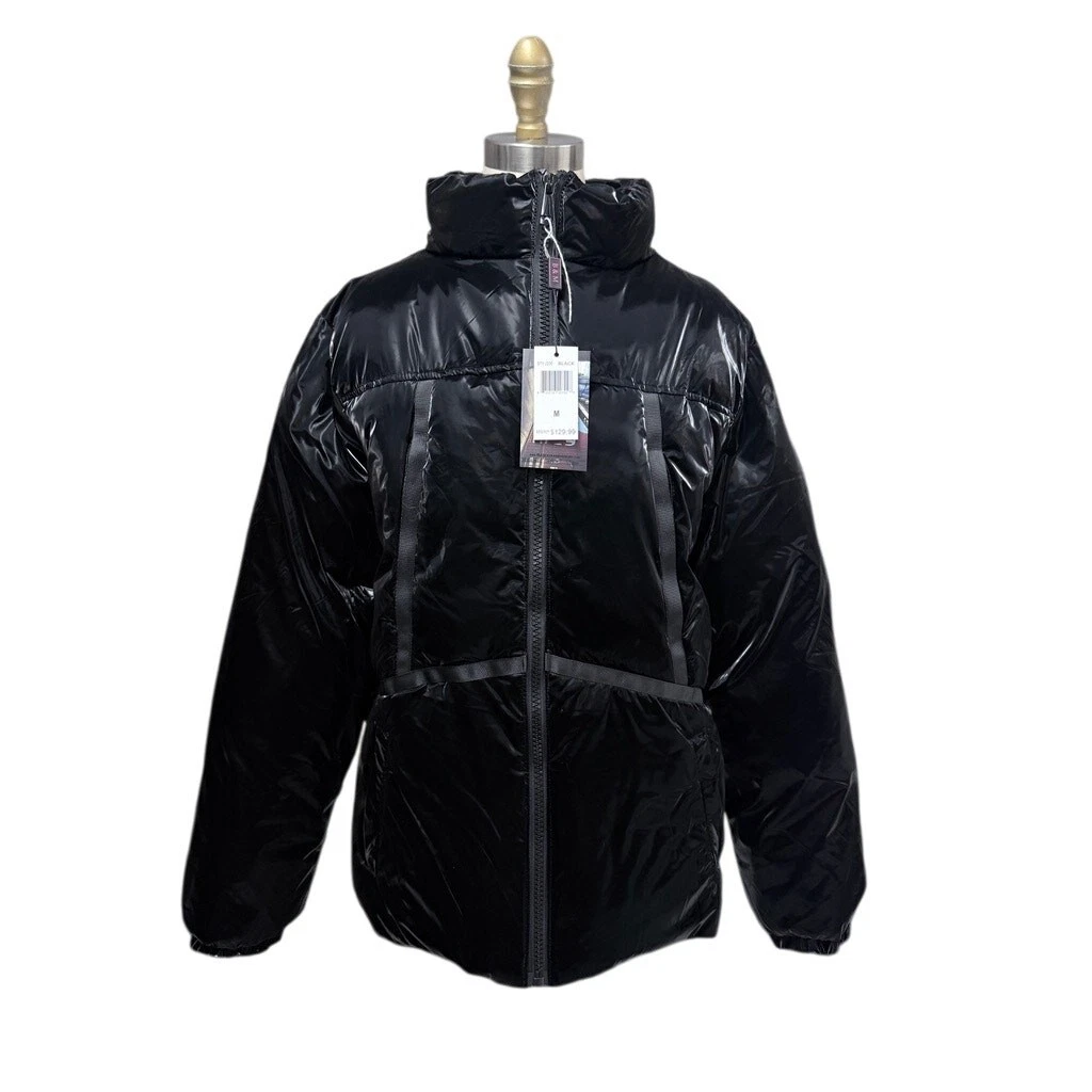Bleeker & Mercer Liquid Coated Black Puffer Coat Glossy Streetwear Winter Coat M