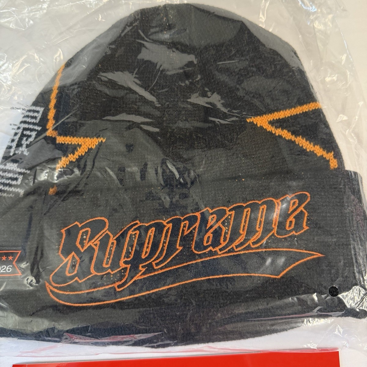 Supreme New Era Stars Beanie Black / Orange In Hand Ready To Ship