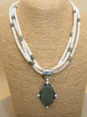 JAY KING Mine Finds ~ Triple Strand Pearl & Gemstone Beaded Necklace w/Pendant