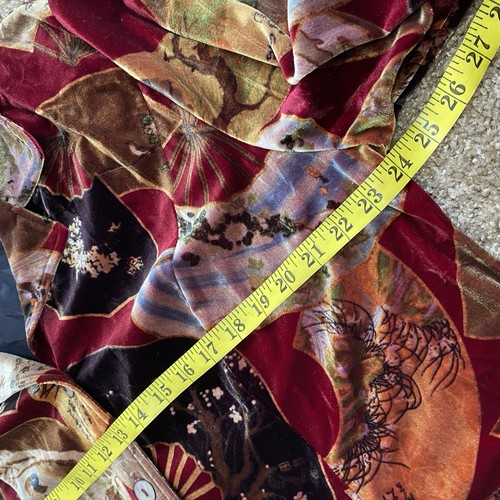 Vintage Clio 1x Velvet Jacket Long Duster Chinese Fan Asian Wearable Art Blazer - Picture 9 of 10