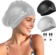 2 Pack Large Swim Caps for Long Hair, Silicone Swimming Cap for Adult Women Men,