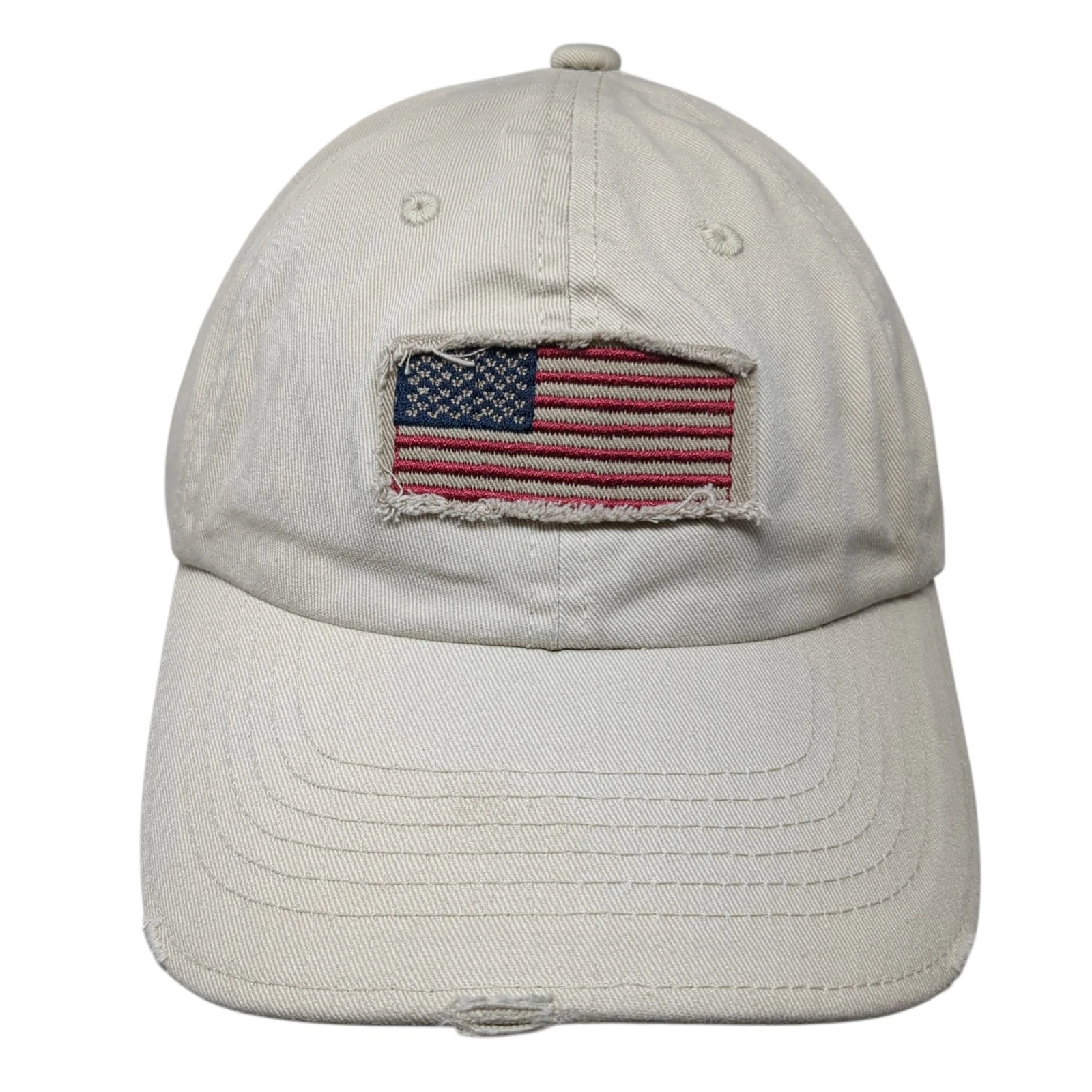 American Flag Patch Slideback Hat Beige One Size Adjustable Outdoor
