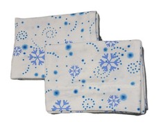 Set of 2 White Flannel Pillowcases W/ Blue snowflakes 20 X 28 Standard