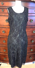 Lawrence Kazar Vtg 100 Beaded Rayon Black Lace Beaded Gown Cocktail XL
