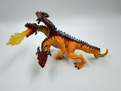 #ad Safari Three Headed Fire Dragon 2010 Hard Plastic Yellow Red Figure 7quot; Mythical $19.95