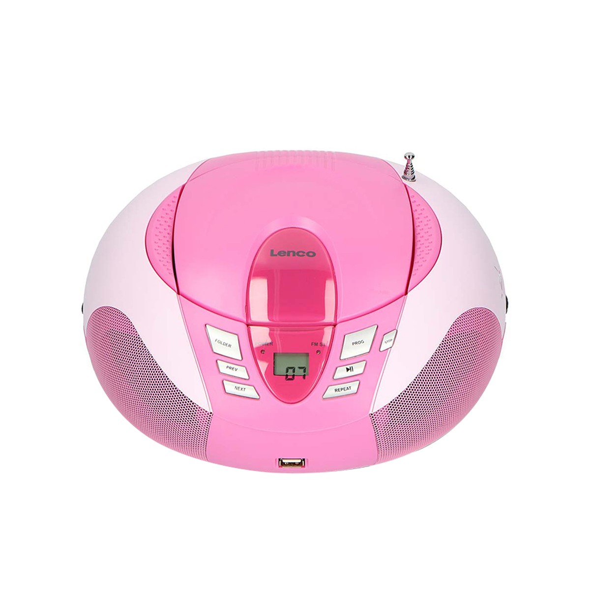 Radio portable FM lecteur CD USB MP3 Lenco rose avec écran LCD pour musique nomade