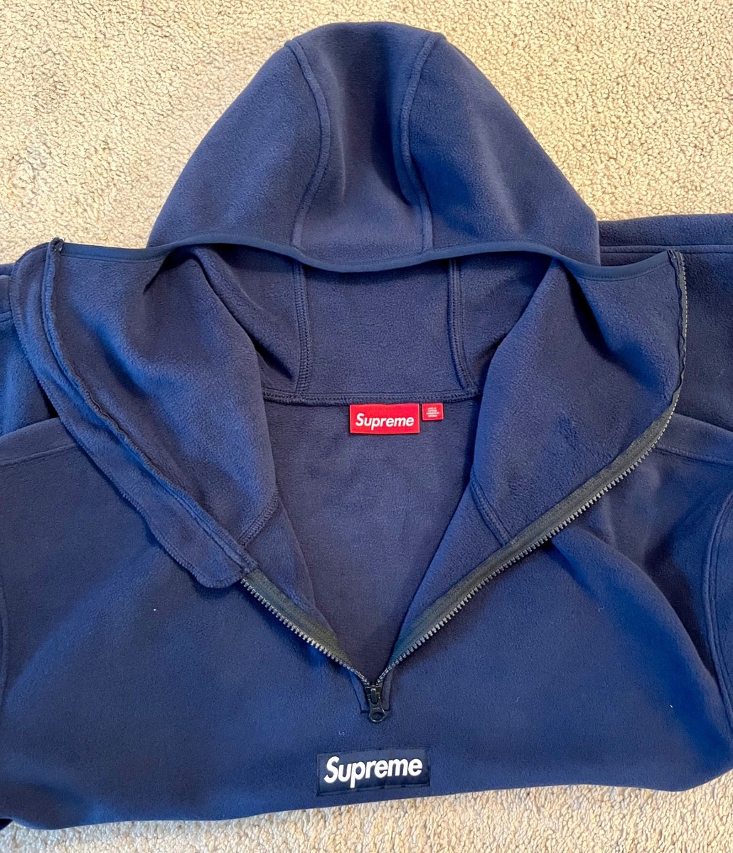 Authentic Supreme Polartec Navy Half Zip Hooded Fleece Size XL