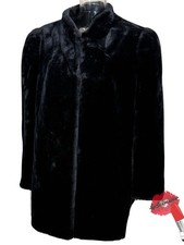 Vintage Intrigue Glenoit Coat Womens XL Black Faux Fur Union Tag USA Mob Wife