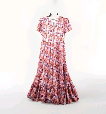 Lane Bryant Maxi Dress Tiered Skirt Flutter Sleeve Poppy Floral Chiffon 14/16